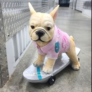 XL French Bulldog Frenchie Dog  Hawaiian Shirt Riding Skateboard Statue Decor